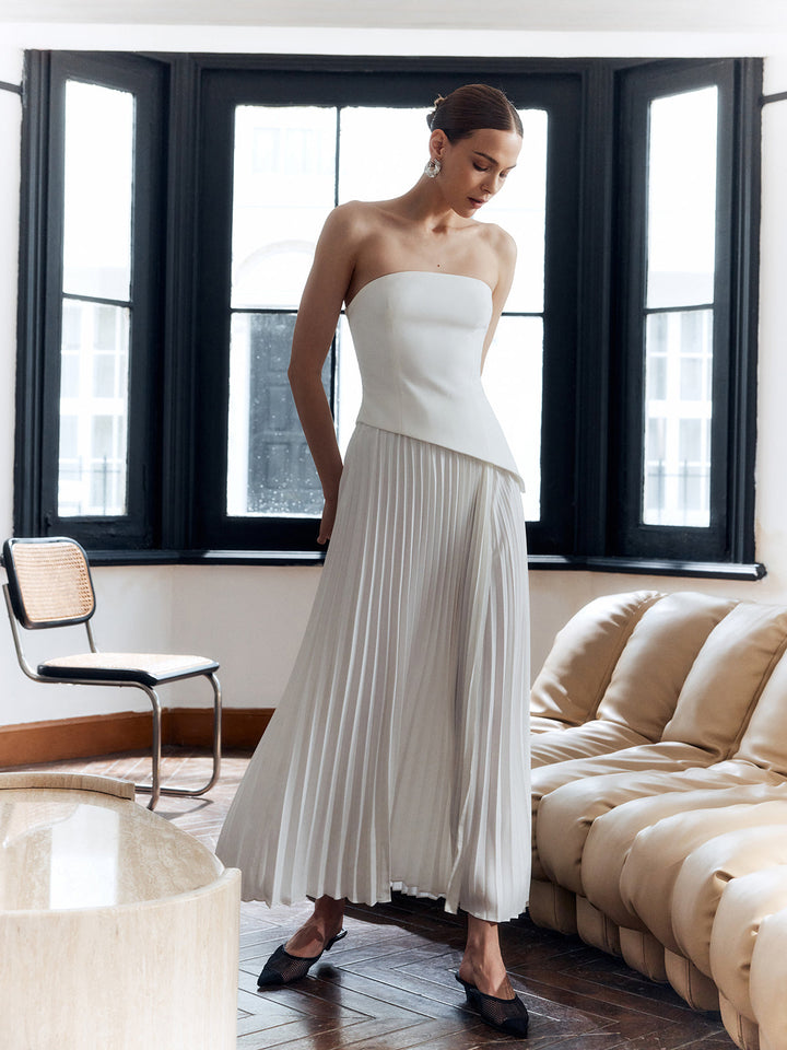 Duttini | Luxe Strapless Pleated Maxi Dress With Side Split