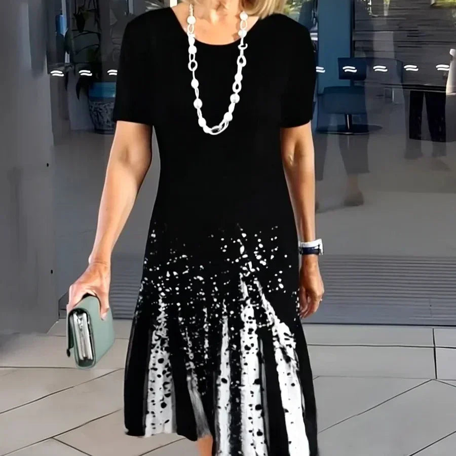 Duttini | Feminine Print Midi Dress Short Sleeve A-Line Casual