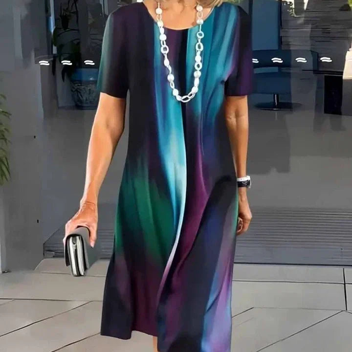 Duttini | Feminine Print Midi Dress Short Sleeve A-Line Casual