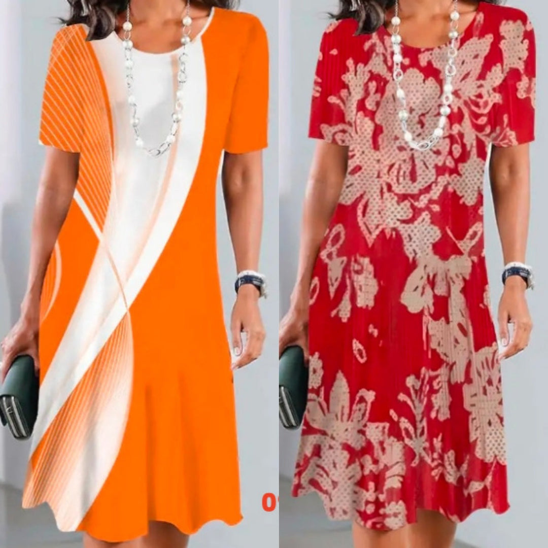 Duttini | Feminine Print Midi Dress Short Sleeve A-Line Casual