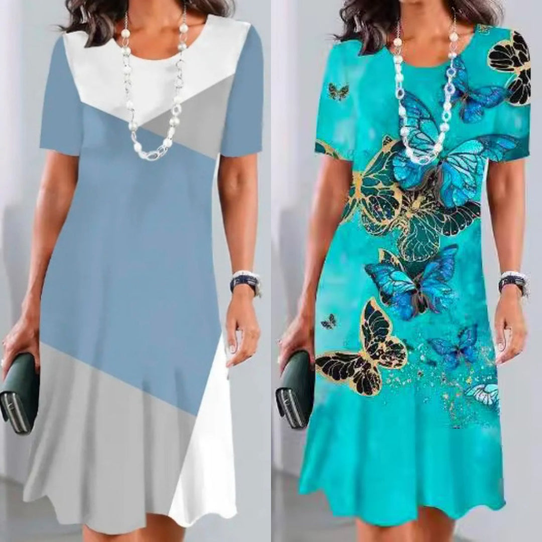 Duttini | Feminine Print Midi Dress Short Sleeve A-Line Casual