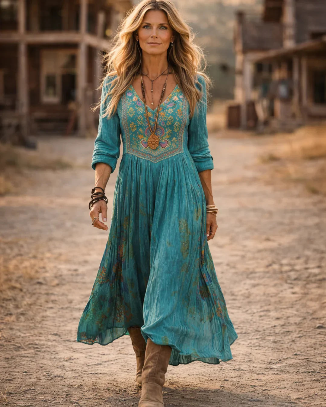 Duttini | Romantic Embroidered V Neck Maxi Dress with a Timeless Finish