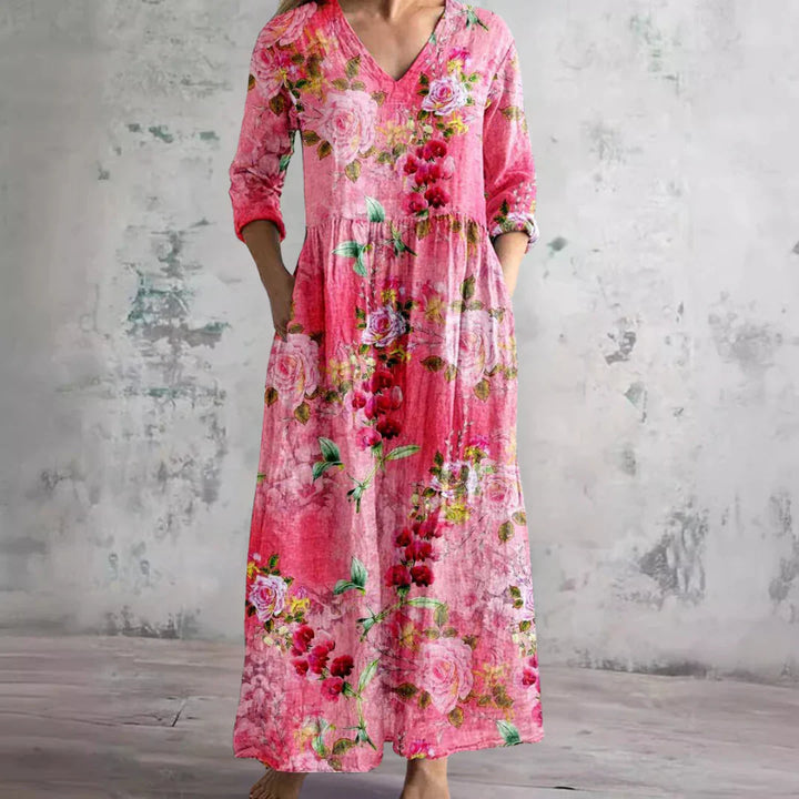 Duttini | Graceful Floral V-Neck Maxi Dress with a Flattering Silhouette