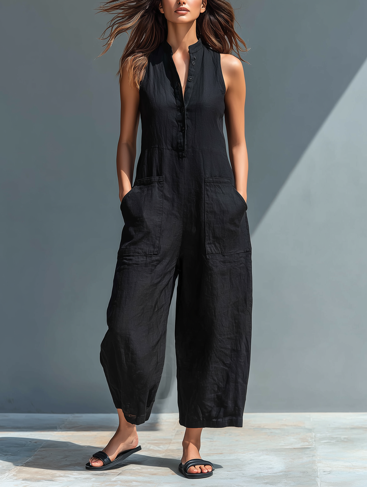 Duttini | Luxe Sleeveless Mandarin Collar Jumpsuit