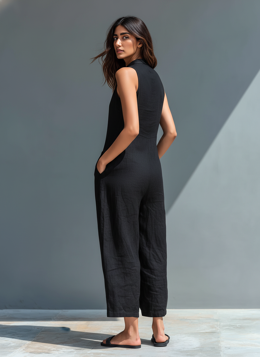 Duttini | Luxe Sleeveless Mandarin Collar Jumpsuit