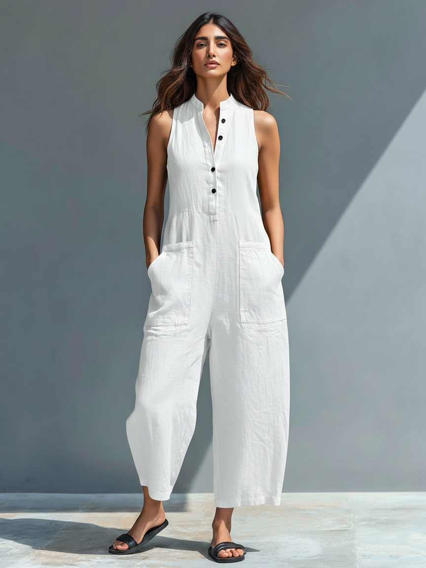 Duttini | Luxe Sleeveless Mandarin Collar Jumpsuit