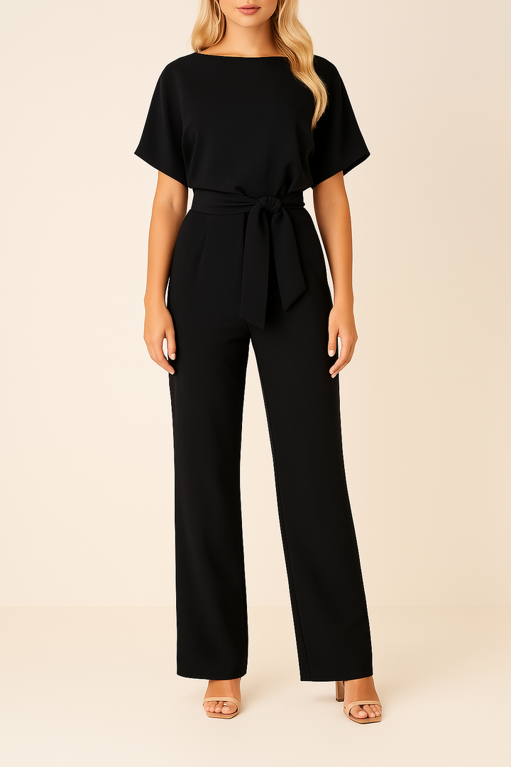 Duttini | Statement Wide Leg Short Sleeve Jumpsuit with Graceful Drape