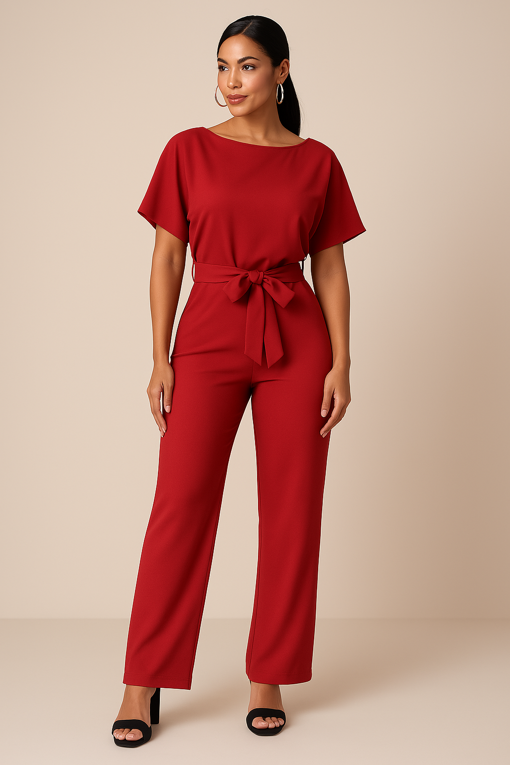 Duttini | Statement Wide Leg Short Sleeve Jumpsuit with Graceful Drape