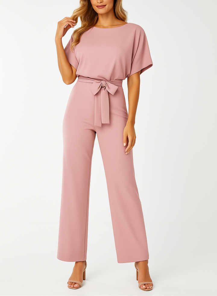 Duttini | Statement Wide Leg Short Sleeve Jumpsuit with Graceful Drape