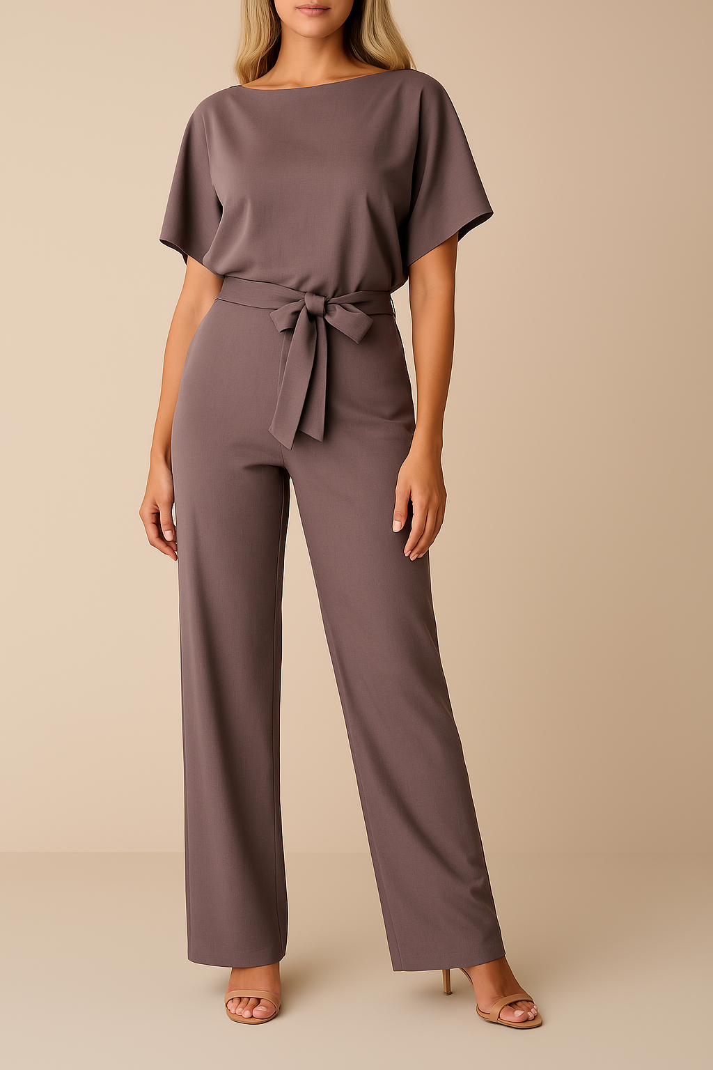 Duttini | Statement Wide Leg Short Sleeve Jumpsuit with Graceful Drape