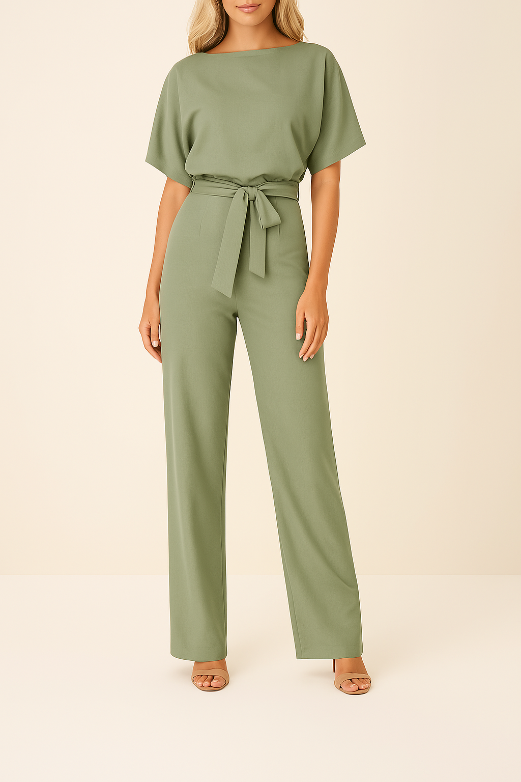 Duttini | Statement Wide Leg Short Sleeve Jumpsuit with Graceful Drape