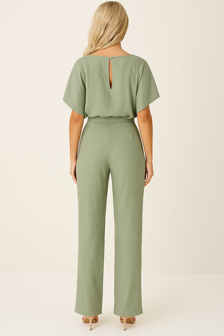 Duttini | Statement Wide Leg Short Sleeve Jumpsuit with Graceful Drape