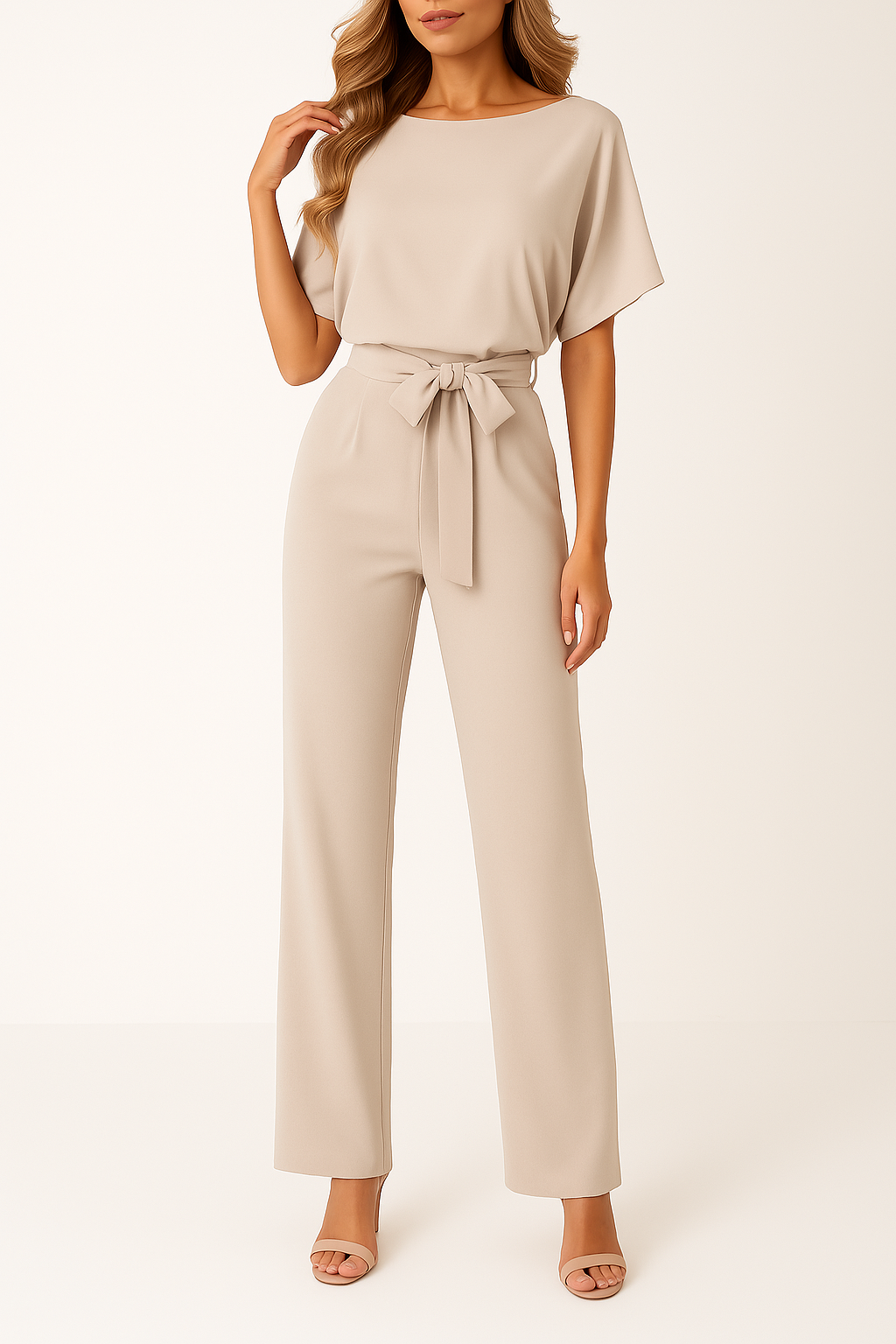 Duttini | Statement Wide Leg Short Sleeve Jumpsuit with Graceful Drape