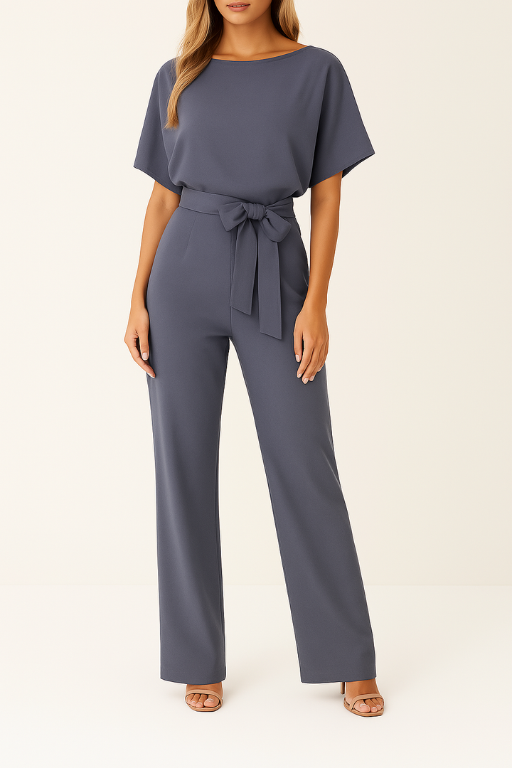 Duttini | Statement Wide Leg Short Sleeve Jumpsuit with Graceful Drape