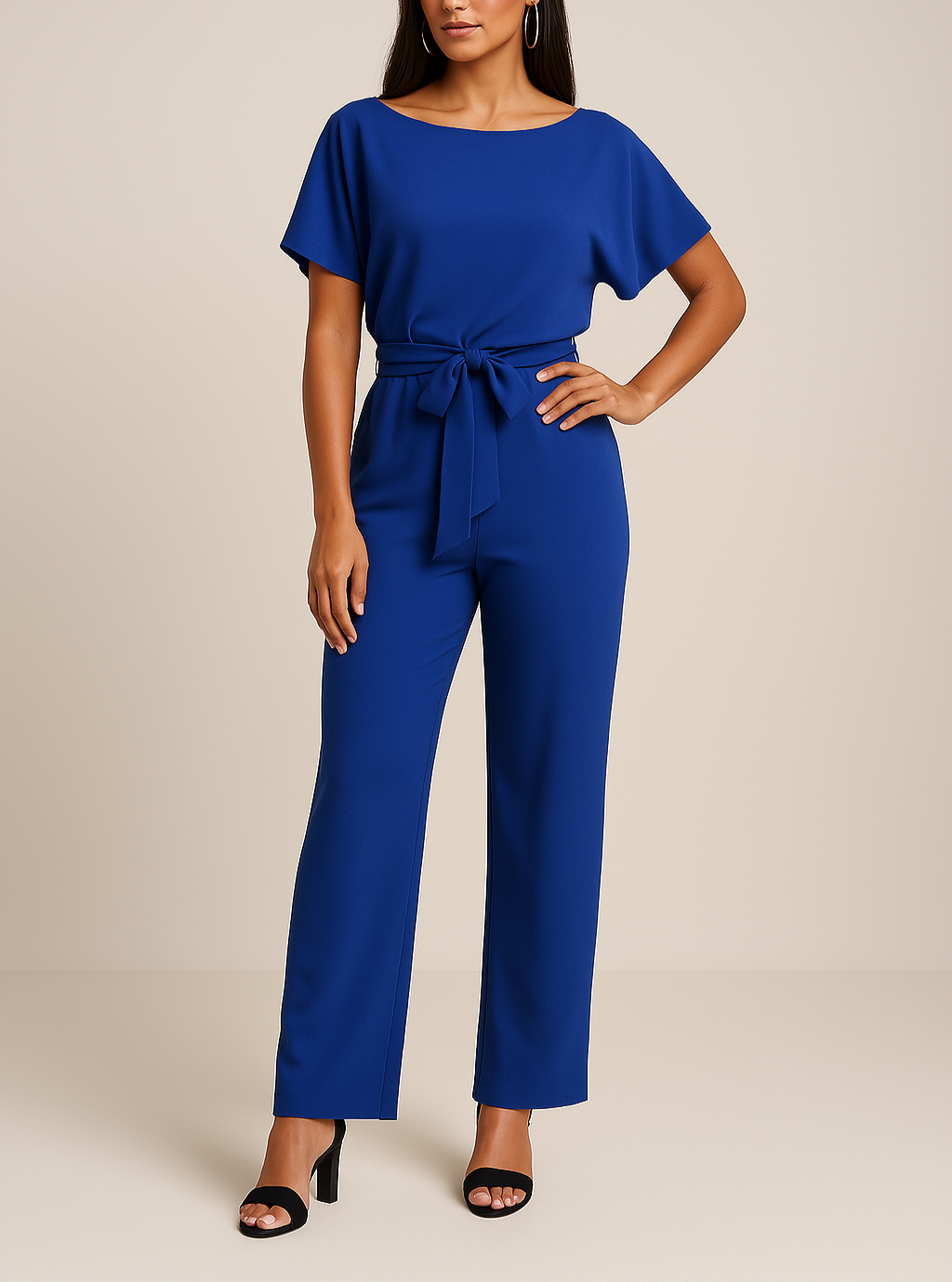 Duttini | Statement Wide Leg Short Sleeve Jumpsuit with Graceful Drape