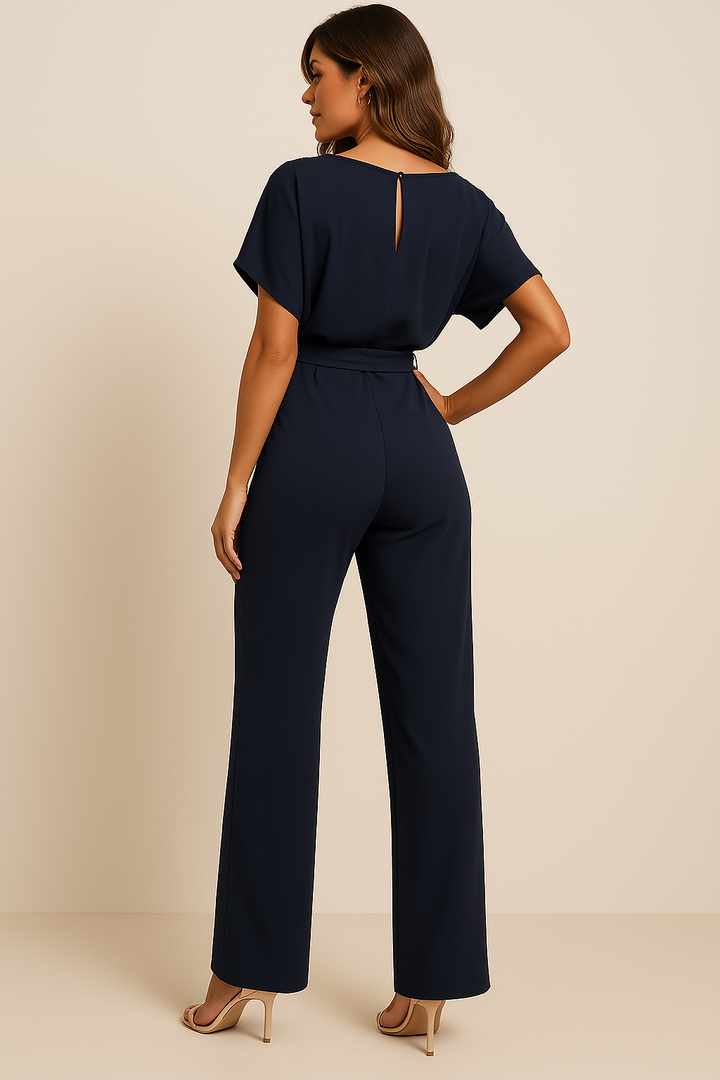 Duttini | Statement Wide Leg Short Sleeve Jumpsuit with Graceful Drape