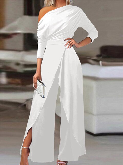 Duttini | Sculpted Off Shoulder Wide Leg Jumpsuit Made to Turn Heads