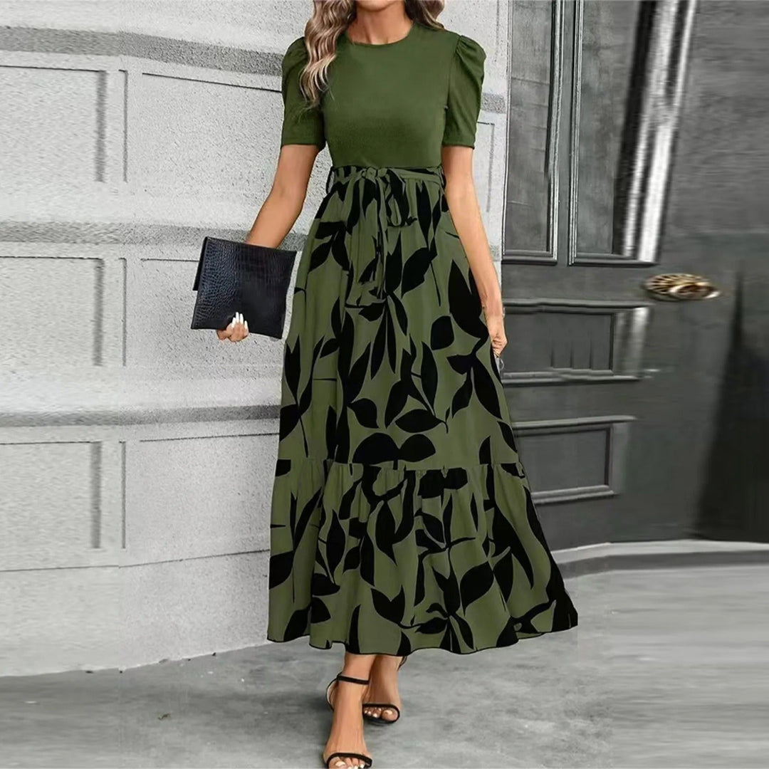Duttini | Elegant Puff Sleeve Floral Maxi Dress With Tie Waist