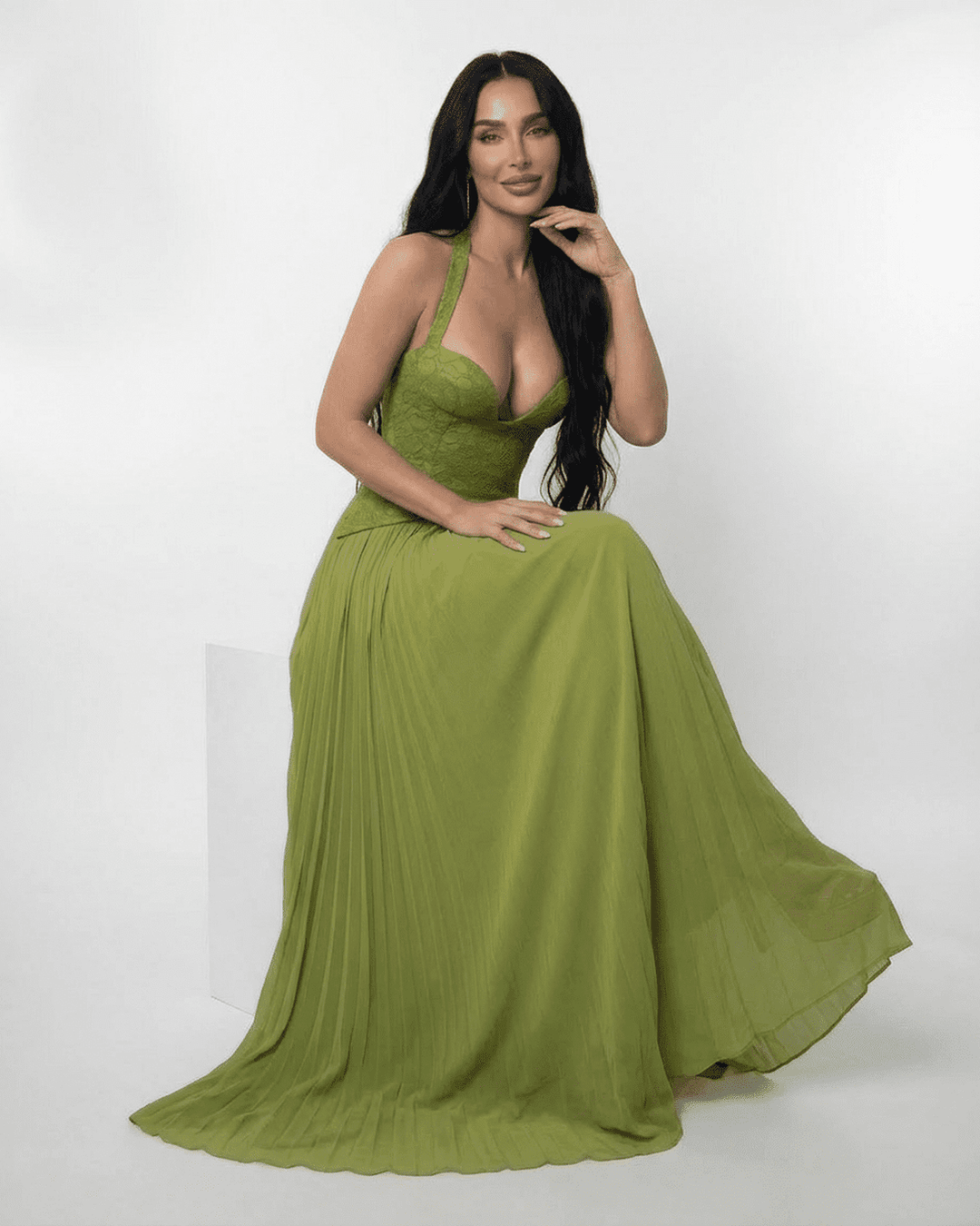 Duttini | Maxi Dress for Women in Green, Flowing Fit