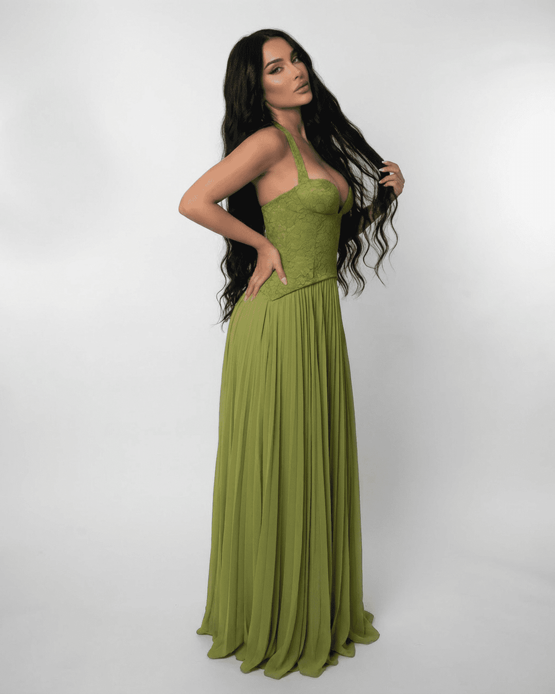 Duttini | Maxi Dress for Women in Green, Flowing Fit