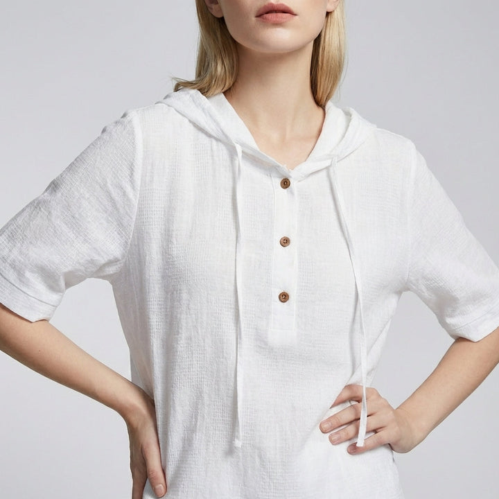 Duttini | Graceful Amelia Relaxed Hooded Blouse With Drawstring And High-Low Hem
