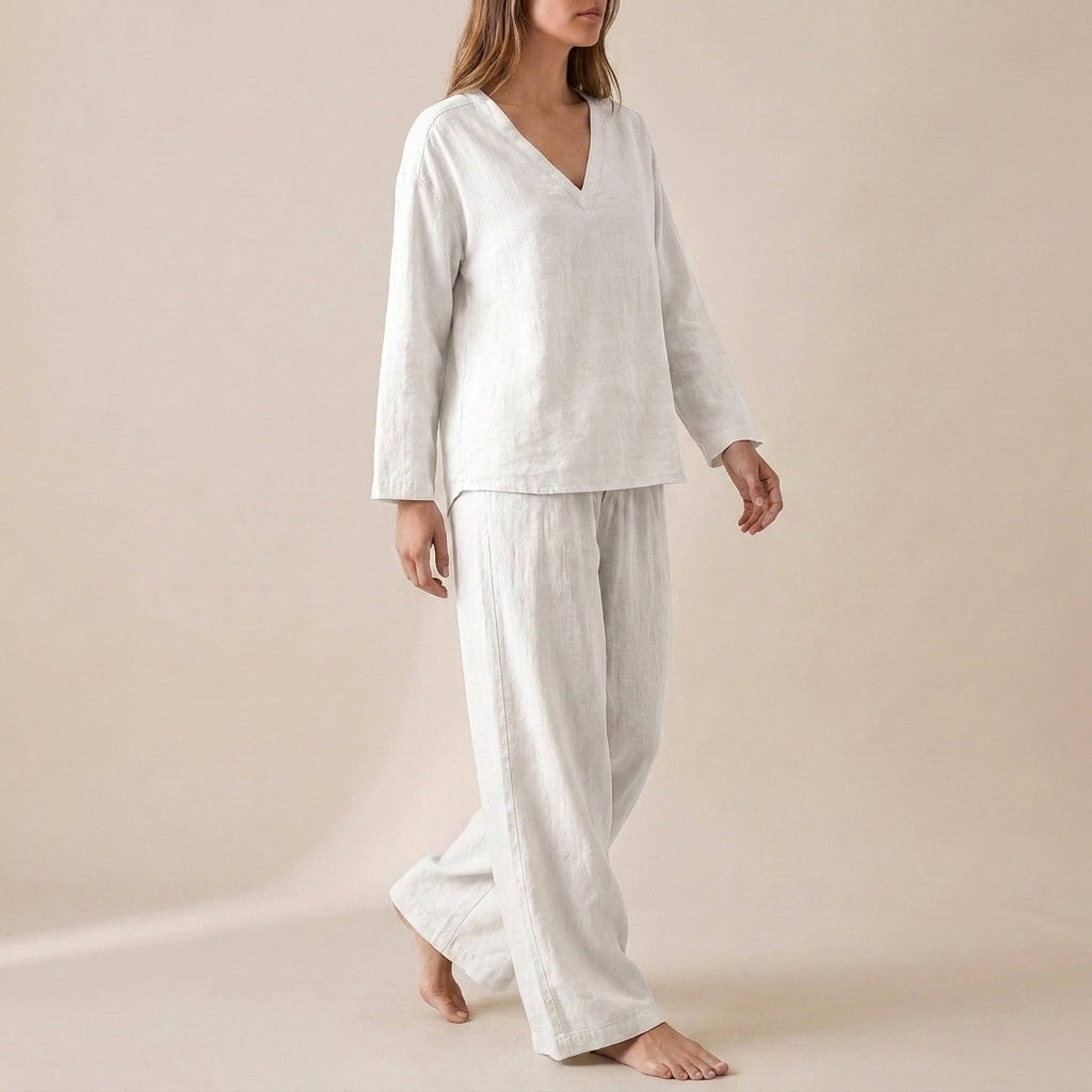 Duttini | Graceful Relaxed V-Neck Pullover With Flowing Wide-Leg Pants Set