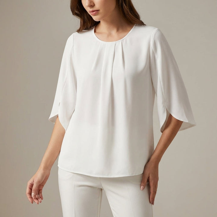 Duttini | Elegant Loose Blouse With Pleated Neckline And Draped Sleeves