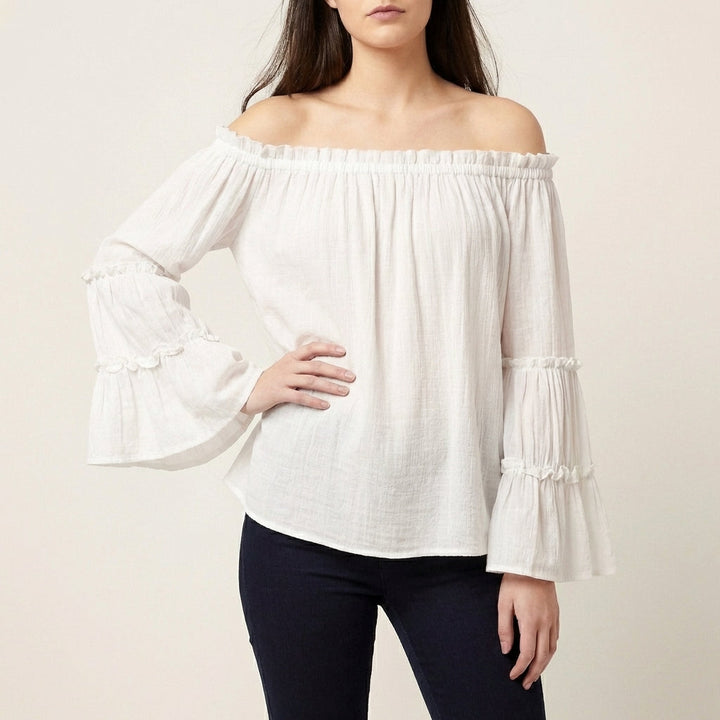 Duttini | Luxe Bohemian Off-the-Shoulder Blouse With Tiered Bell Sleeves