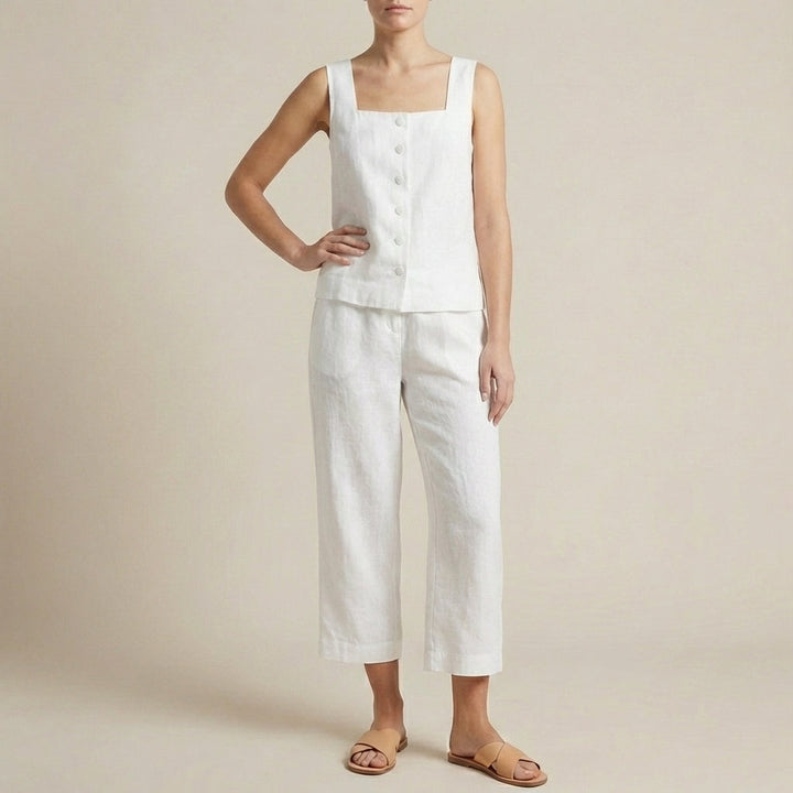 Duttini | Flowing Structured Two-Piece Set With Square Neck Top And Wide-Leg Capris