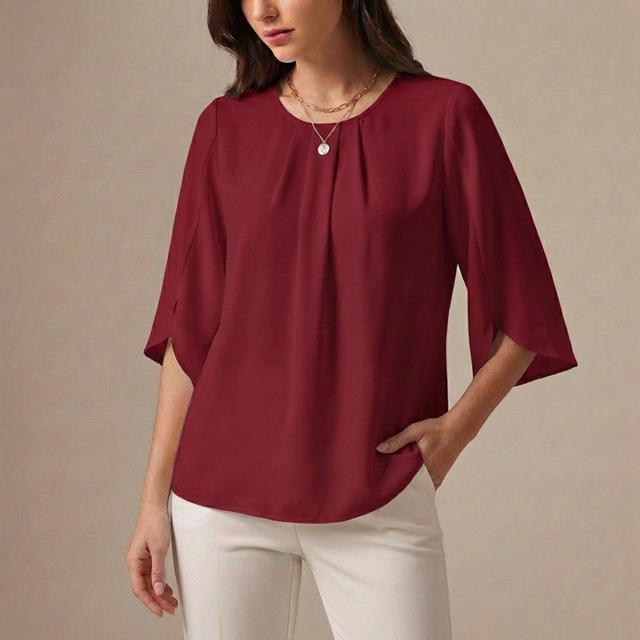 Duttini | Elegant Loose Blouse With Pleated Neckline And Draped Sleeves