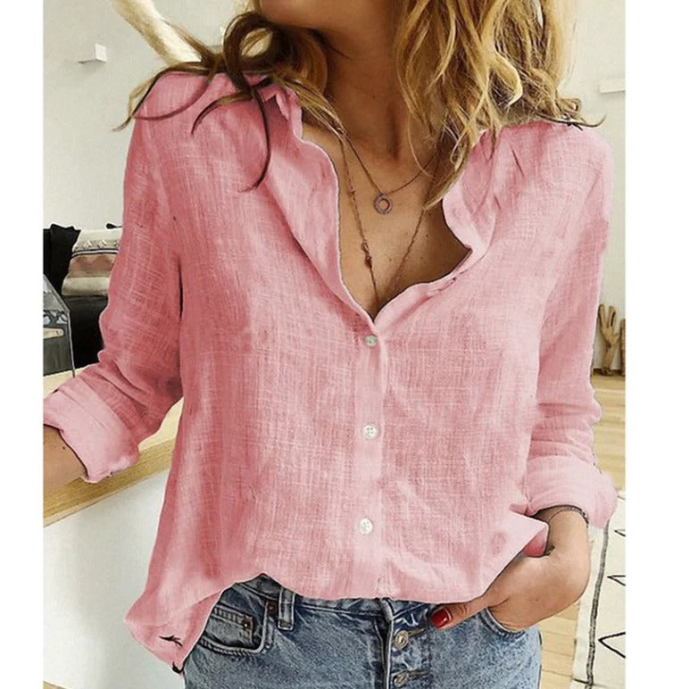 Duttini | Elegant V-Neck Button Down Long Sleeve Blouse