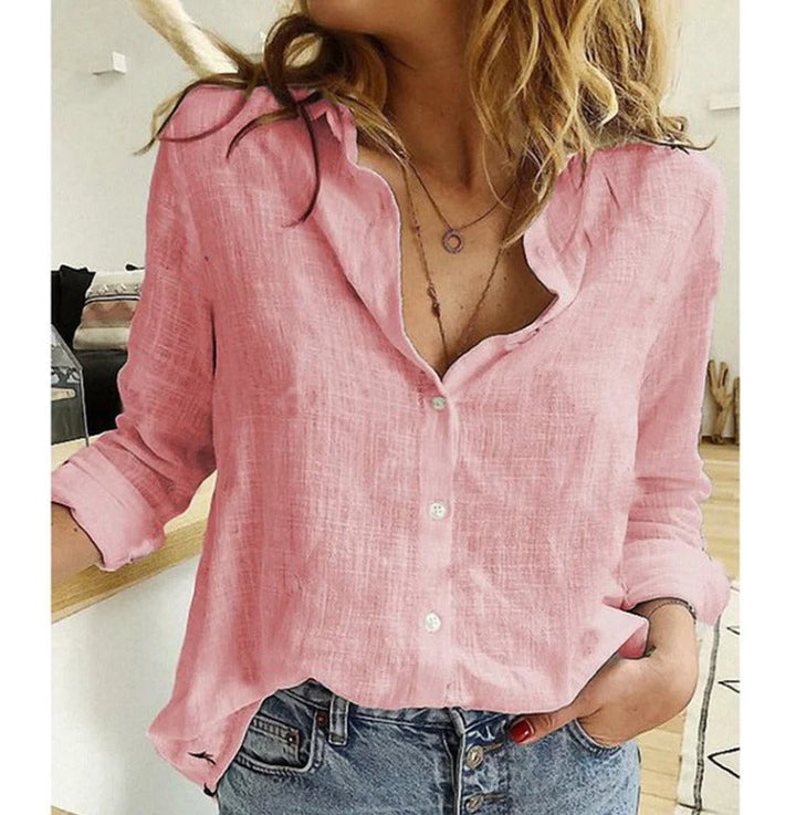 Duttini | Elegant V-Neck Button Down Long Sleeve Blouse