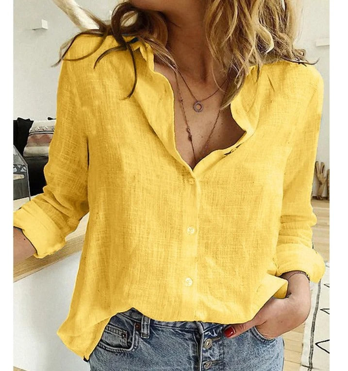 Duttini | Elegant V-Neck Button Down Long Sleeve Blouse