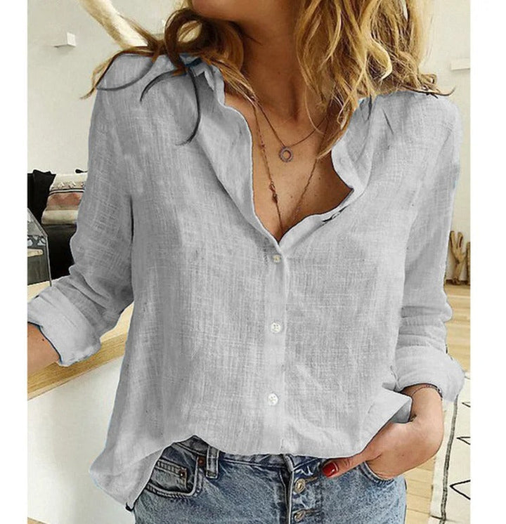 Duttini | Elegant V-Neck Button Down Long Sleeve Blouse