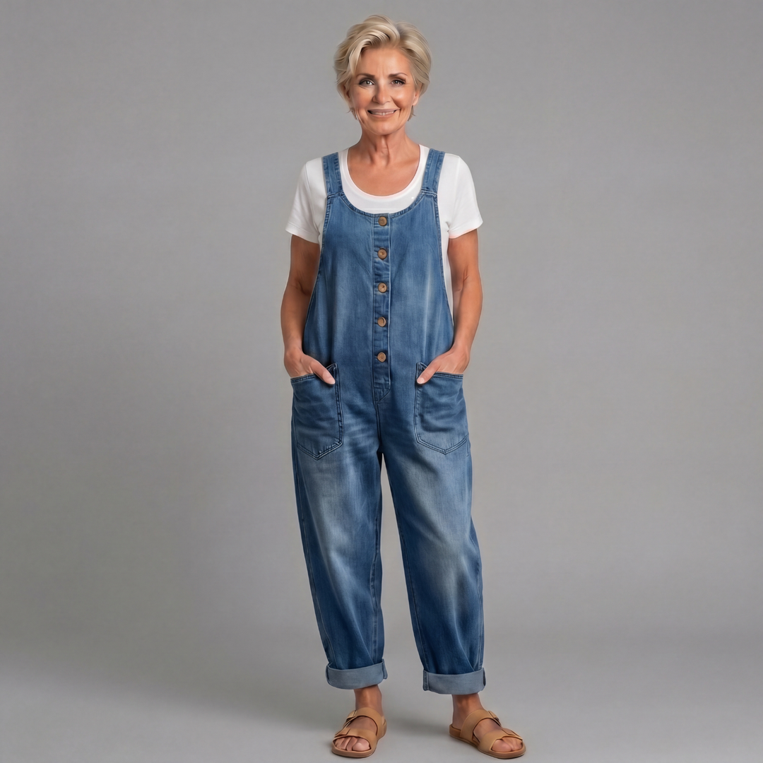 Duttini | Sophisticated Wide Leg Button Front Overalls