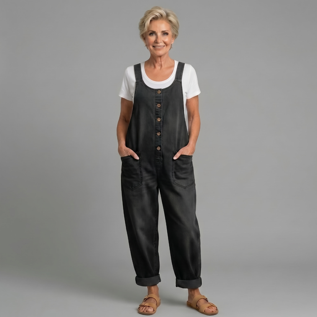 Duttini | Sophisticated Wide Leg Button Front Overalls