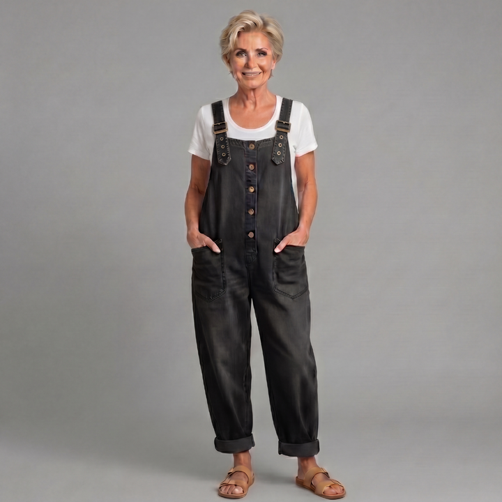 Duttini | Sophisticated Wide Leg Button Front Overalls