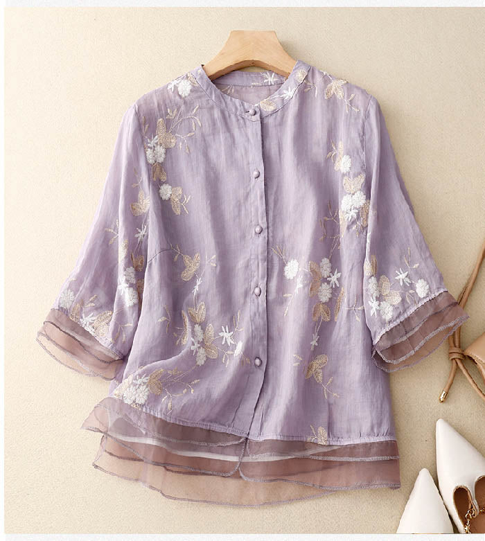 Duttini | Chic Blouse With Floral Accents with Graceful Drape