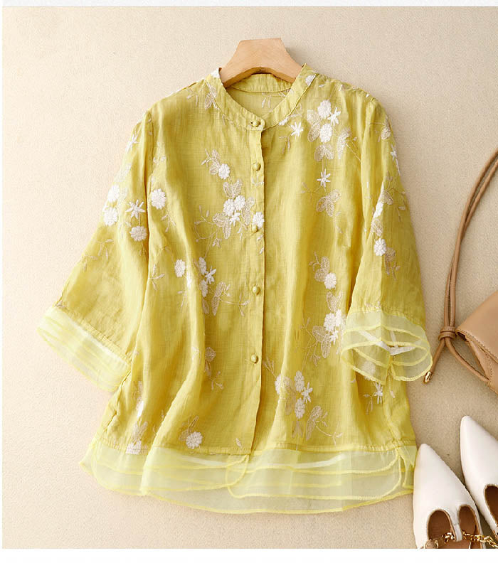 Duttini | Chic Blouse With Floral Accents with Graceful Drape