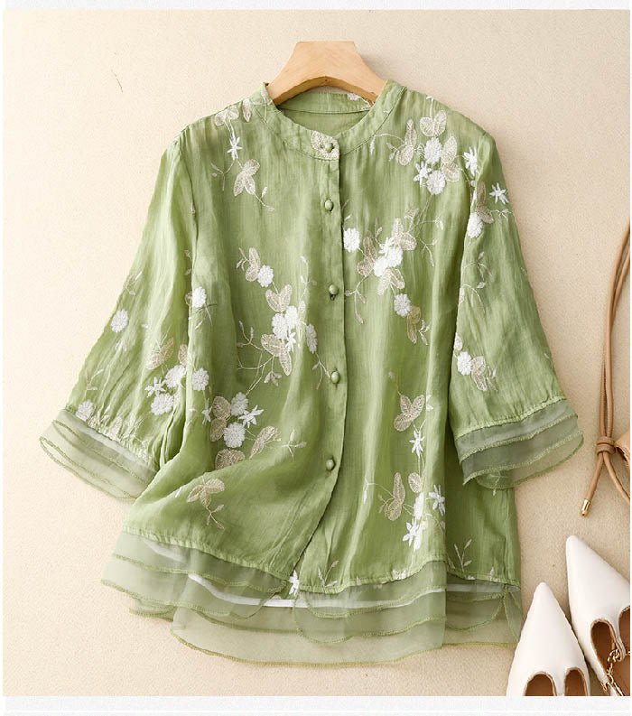 Duttini | Chic Blouse With Floral Accents with Graceful Drape