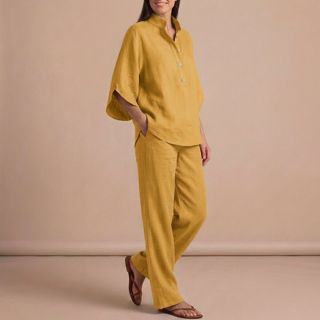 Duttini | Graceful Woven Two-Piece Relaxed Shirt And Wide-Leg Trouser Set For Urban Leisure