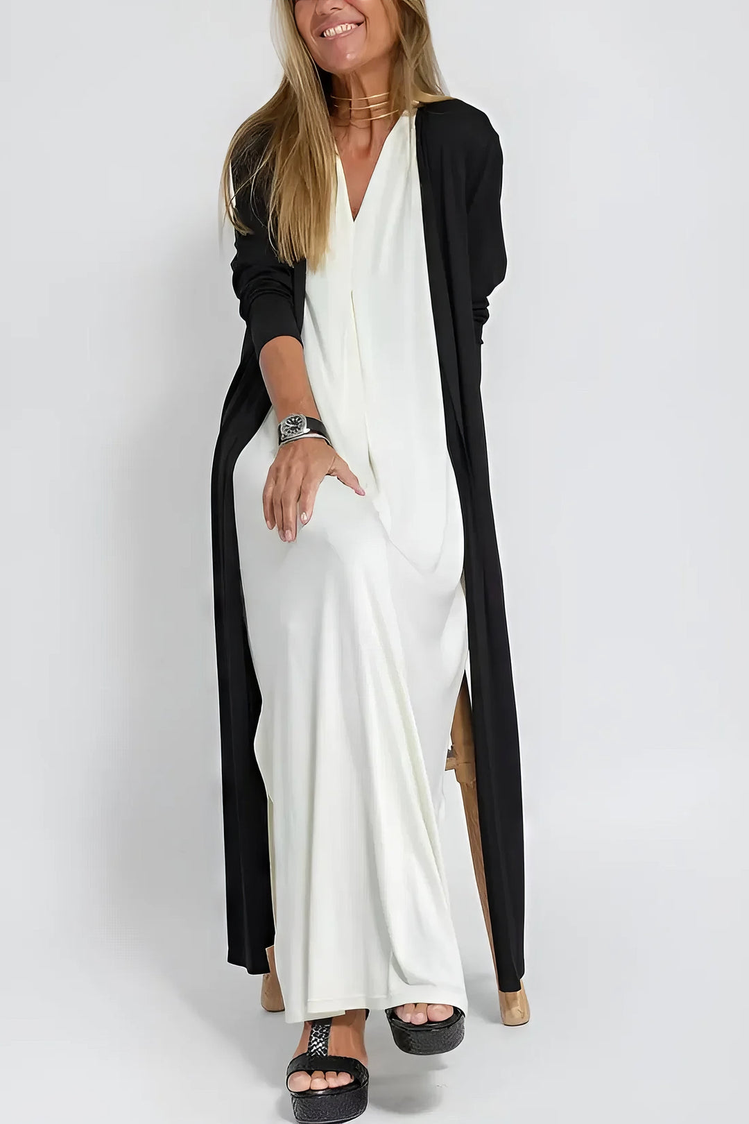 Duttini | Elegant Long Dress With Coordinated Cardigan