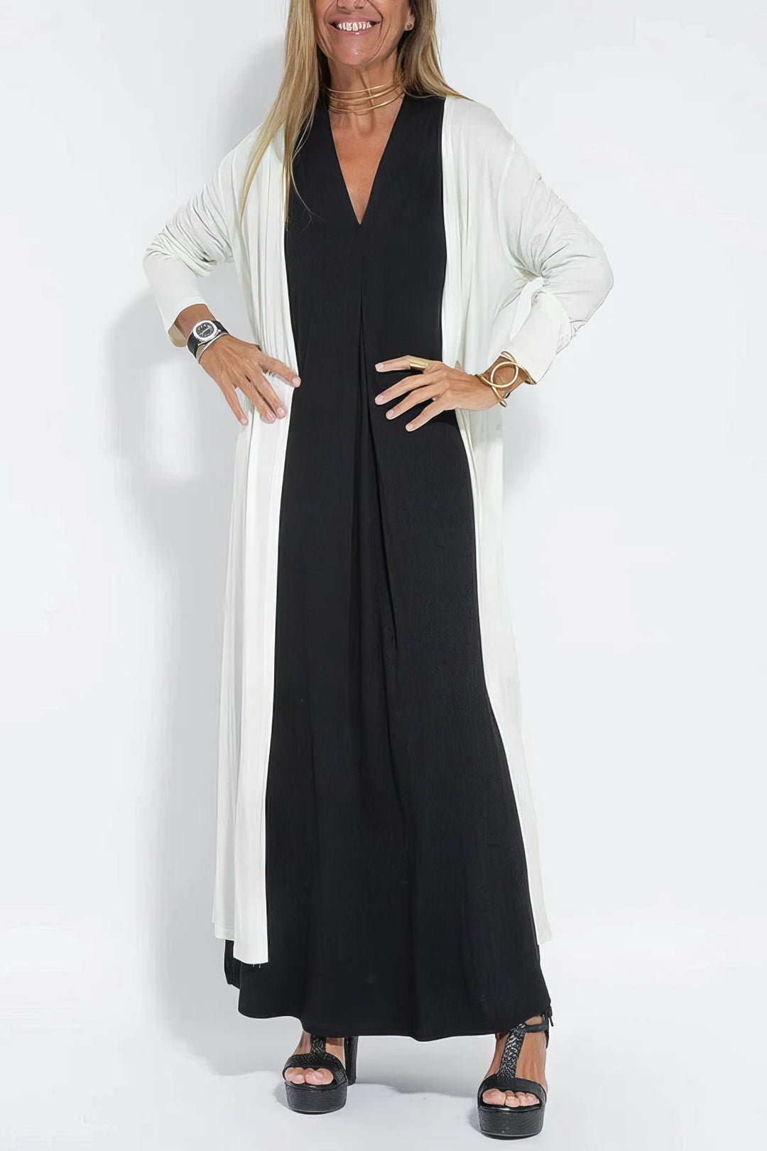 Duttini | Elegant Long Dress With Coordinated Cardigan
