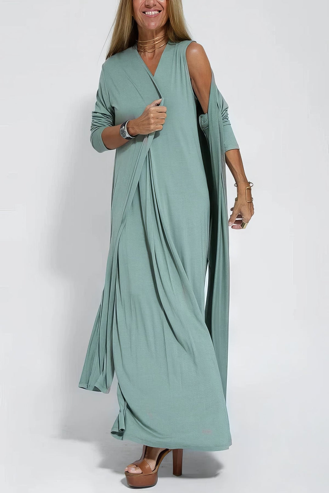 Duttini | Elegant Long Dress With Coordinated Cardigan