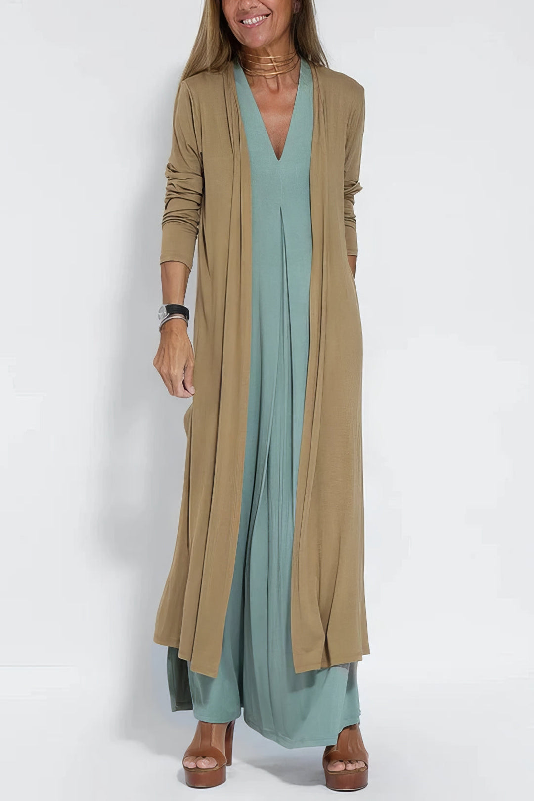 Duttini | Elegant Long Dress With Coordinated Cardigan