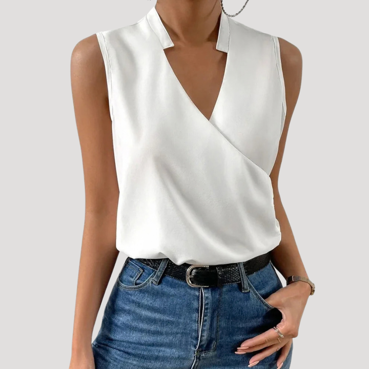 Duttini | Chic Wrap Front Sleeveless Blouse in a Flattering Cut