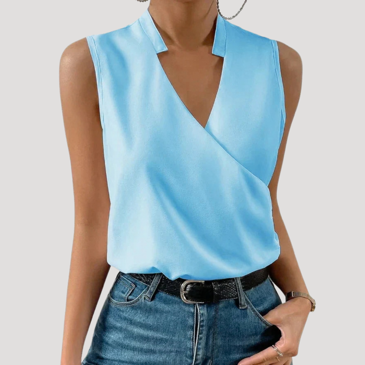 Duttini | Chic Wrap Front Sleeveless Blouse in a Flattering Cut