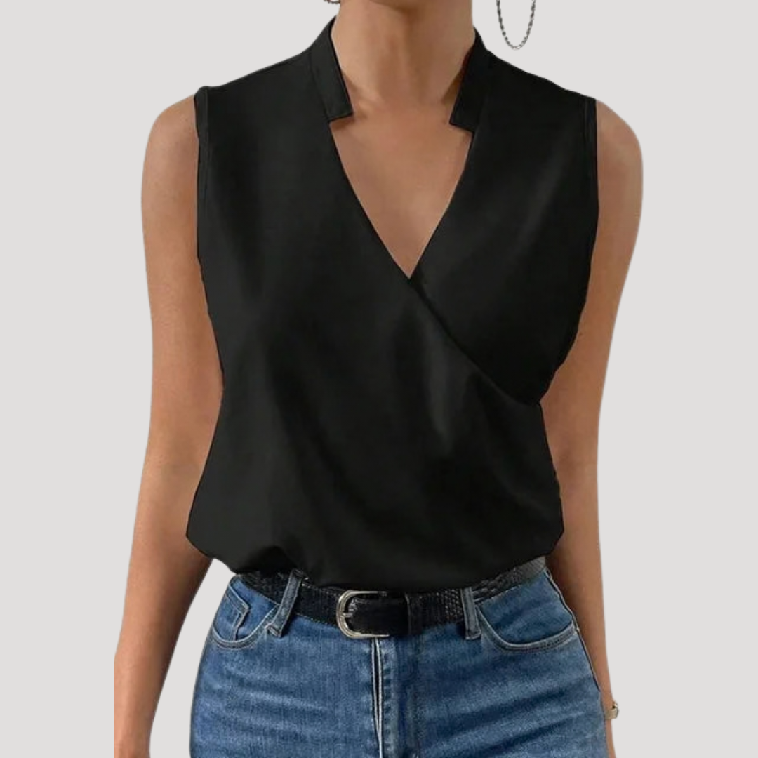 Duttini | Chic Wrap Front Sleeveless Blouse in a Flattering Cut
