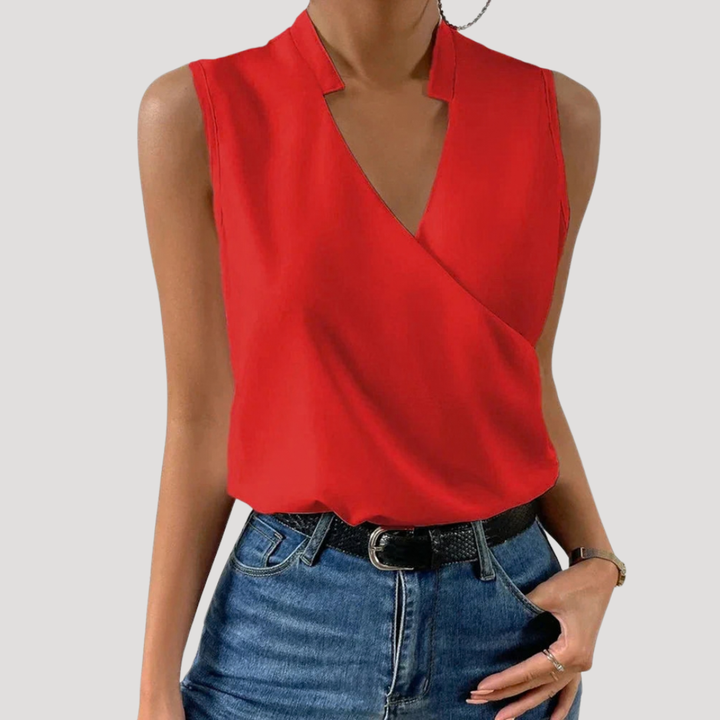 Duttini | Chic Wrap Front Sleeveless Blouse in a Flattering Cut