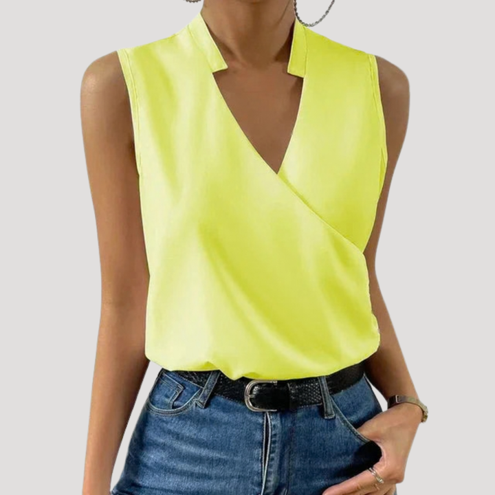Duttini | Chic Wrap Front Sleeveless Blouse in a Flattering Cut